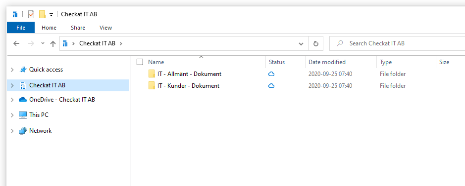 Skärmdump av synkade filer i OneDrive och Windows